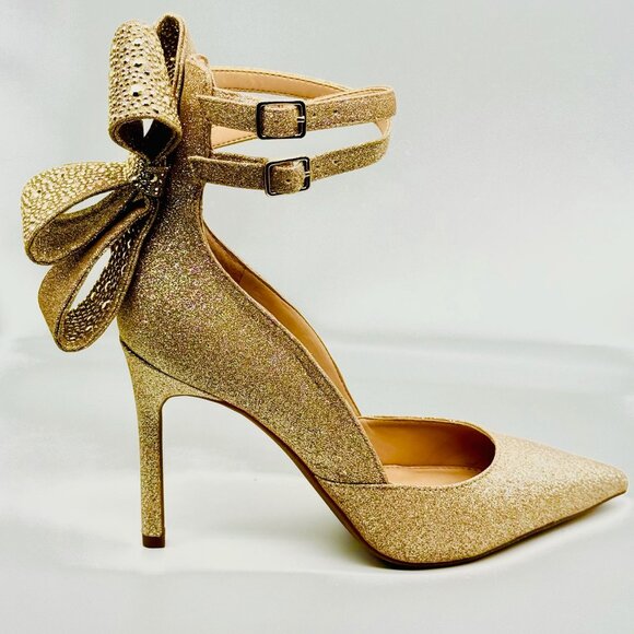 Gianni Bini Champagne Gold Glitter Bow Pumps | Size 6 - Picture 3 of 5